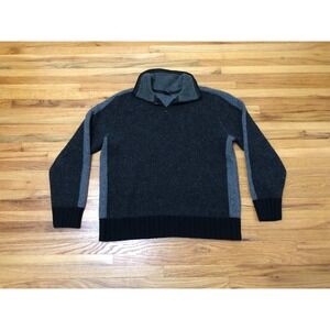 Vintage Gap Y2k Pullover Sweater Men's L Gray Quarter Zip Neck Ribbed 100% Wool
